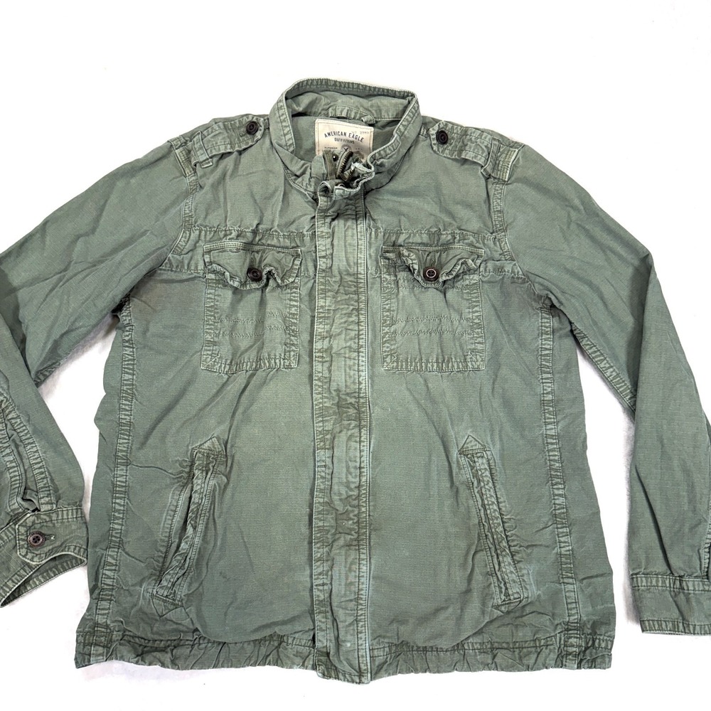 Vintage American Eagle Military Jacket womens XL Green Pockets Heritage Zip Up